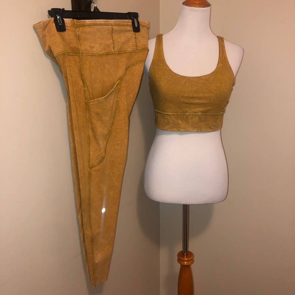 Lululemon”Iced Dye”Ice Wash Spiced Bronze Fast/Free Legging Sz-12/Energy Bra-10